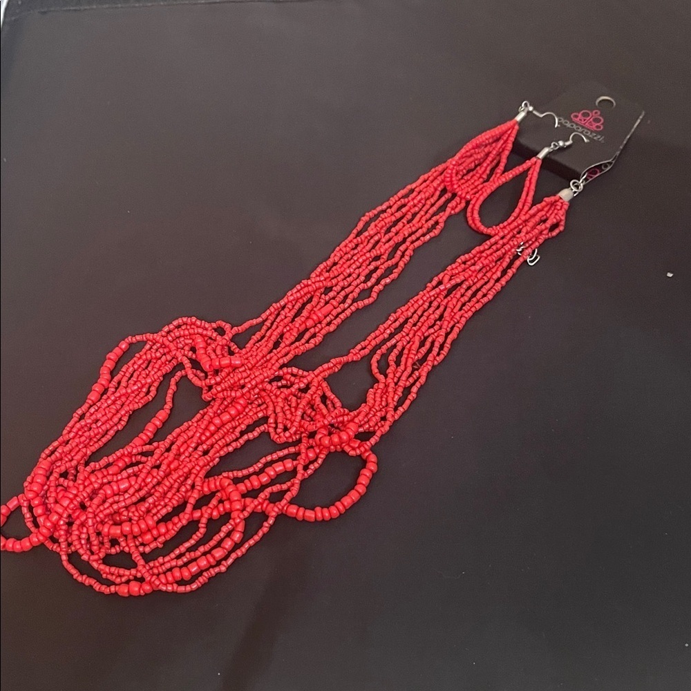 Paparazzi Vibrant Red Beaded Necklace Set